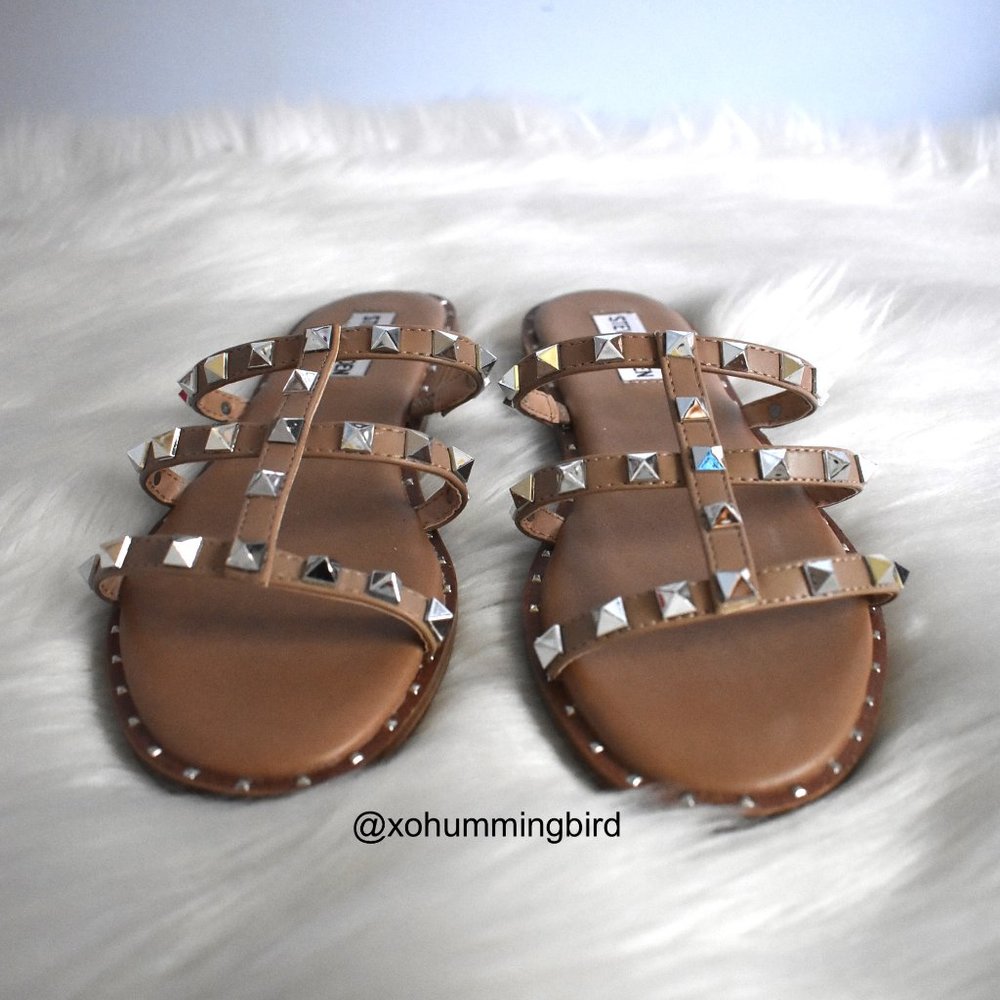 Steve Madden | Averill Strappy Studded Gladiator Sandal (Tan) - Picture 7 of 11